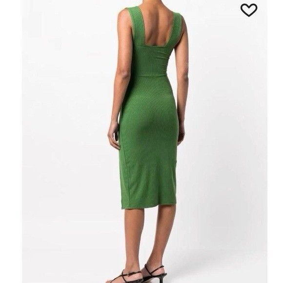 Reformation cassi knit Dress XS Green Ribbed Midi Sleeveless Square Neck slit - Picture 13 of 13